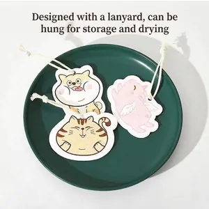Absorbent wood pulp cotton dishcloth sponge with cute cartoon animal illustrations