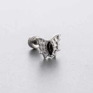 Gothic butterfly cartilage stud earring with black zircon in silver titanium steel