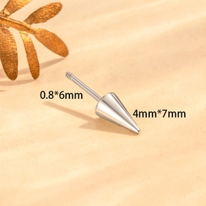 Silver stainless steel stud earring with cone head measuring 0.8x6mm and 4x7mm