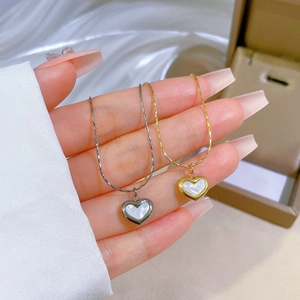 Minimalist heart mother of pearl pendant necklaces in gold and silver finish options