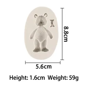 Cartoon bear silicone mold with bowknot for DIY chocolate and fondant cake decoration