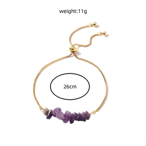 Detail of adjustable gold box chain with purple amethyst stone beads, weight 11g