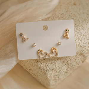 Miniature 18K gold plated copper earring set with zircon snake and heart studs