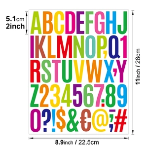 Macro view of 2-inch colorful alphabet and number stickers for journals and crafts