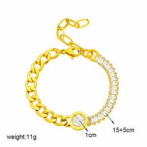 Golden titanium steel chain bracelet featuring Roman numerals and white shell inlay