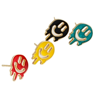 Set of four pairs of s925 sterling silver melting smiley face stud earrings in vibrant colors