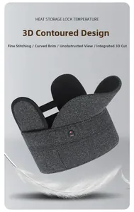 Detail of grey winter hat with 3D tailoring, sport logo and warm thermal lining