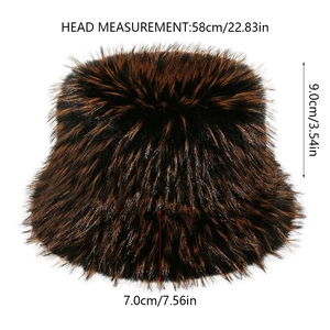 Detailed size specifications for thick faux fox fur winter bucket hat with gradient texture