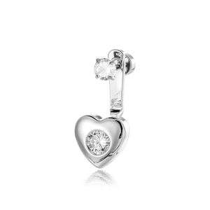 Elegant silver heart earrings with transparent gemstones and heart shaped pendant drop