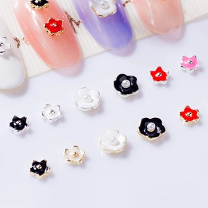 3D floral nail art charms with pearls and metal frames for DIY manicure decoration