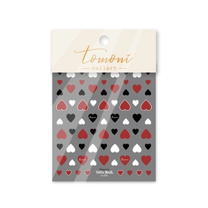 Embossed heart nail art stickers in red black and white colors with love lettering