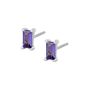 Detailed view of S925 silver stud earrings featuring purple rectangle step-cut zircons