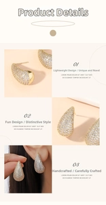 Macro shot of gold teardrop earrings with pave set crystals and model wearing style