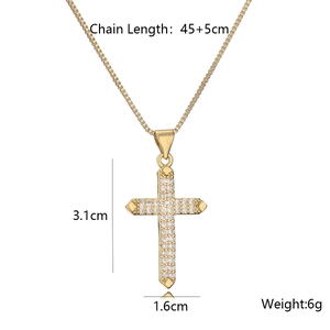 Gold 18K plated cross necklace with zircon stones and 45cm chain length details