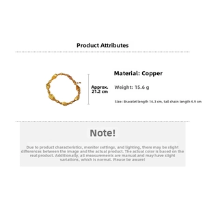 Detailed size chart of gold beaded flower bracelet with copper material and 15.6g weight