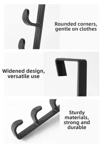 Close-up of matte black over-the-door hook with smooth rounded corners and sturdy design