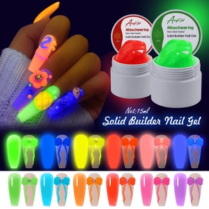 Luminous solid builder nail gel with glowing 3D nail art shapes and neon finish