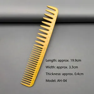 Close-up of professional yellow barber comb with 1-19cm measurement scale markings