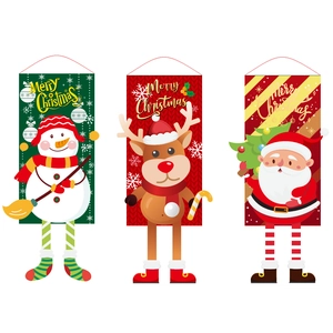 Three-piece Christmas banner set featuring Santa, snowman, and reindeer wall decorations
