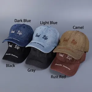 Washed denim baseball caps with Good Life embroidery in six vintage assorted colors