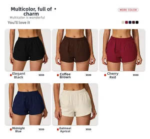 Shorts de sport taille haute femme en noir, café, rouge, bleu et abricot