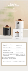 Detailed parameter card of mini volcano humidifier with 350ml tank and Type-C power port