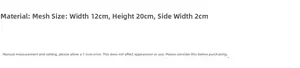 Mesh crossbody phone bag size guide showing 12cm width and 20cm height dimensions