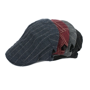 Classic striped cotton beret flat cap for men and women in four assorted colors
