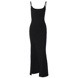 Elegant black lace mesh backless slit bodycon dress for women, summer sexy style