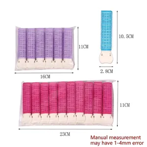 Self-grip hair rollers set in pink, blue and purple with styling clips for volume