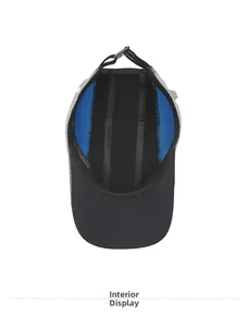 Interior view of the sports running hat featuring breathable blue mesh lining and strap