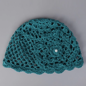 Bonnet Beanie Femme Crochet Fait Main Papier Washi Tencel Coton Fleur Ajourée Künstliche Perle Respirant Été Bord Ondulé