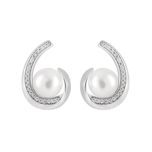 Orecchini geometrici in argento S925 con perle a goccia e zirconi incastonati