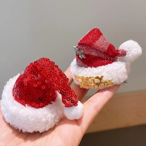Barrettes de Noël rouges mignonnes avec paillettes brillantes et bordure en peluche