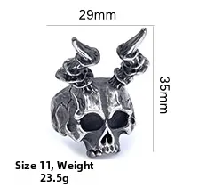 Detailed size specifications for punk skull ring showing 35mm height and 29mm width