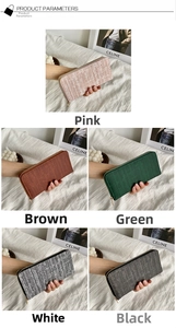 Detailed collection of striped long wallets in pink, brown, green, white, and black