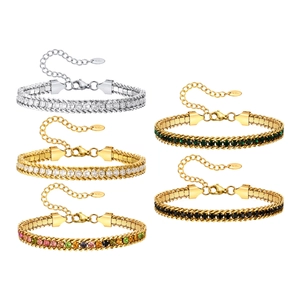 Gold Cuban link bracelets for women with black, green, and multi-colored zircon stones