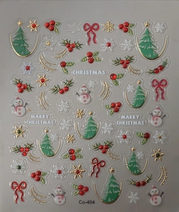 Stickers ongles Noël 3D avec bonhommes de neige, sapins et flocons dorés gaufrés