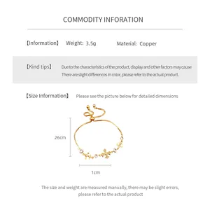 Tableau des tailles détaillé pour bracelet croix doré de 26 cm en cuivre de haute qualité
