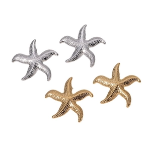 Boucles d'oreilles étoile de mer en acier doré et argenté avec texture métallique