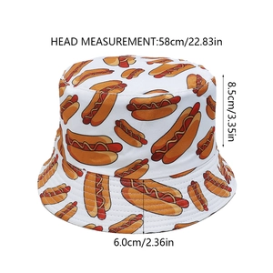 Detailierte Maßtabelle mit 58cm Umfang und 8,5cm Tiefe für den Hotdog-Anglerhut
