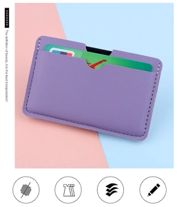 Slim purple litchi grain card holder showing RFID protection and multi-slot storage