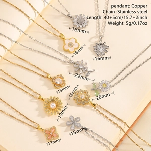 Colliers en acier inoxydable avec pendentifs marguerite et tournesol en or et argent