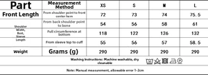 Size chart for V-neck chiffon blouse showing length, bust, and washing instructions