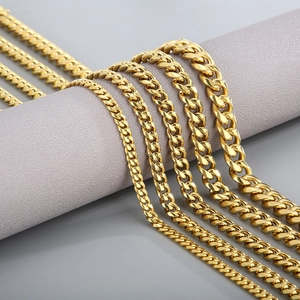 Cuban Link Kette Halskette Gold Plattiert Edelstahl Poliert Hip Hop Punk Herren Streetwear Mode Schmuck