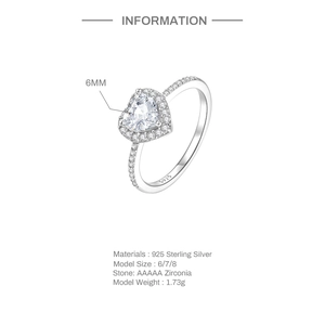 Detailed macro view showing S925 hallmark and high-quality AAAAA zirconia on heart ring