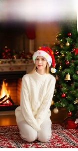 Detail of LED plush Christmas hat with colorful lights worn in a cozy festive setting