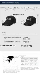 Guide des tailles de casquette de baseball avec visière de 10cm et mesures de tête