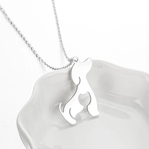 Silver stainless steel dog silhouette pendant necklace with hollow cat shape for women