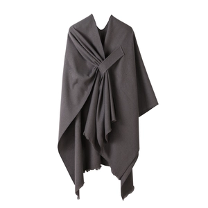 Women Fashion Solid Color Fringe Knit Shawl Cape Casual Autumn Winter Warm Tassel Wrap Poncho